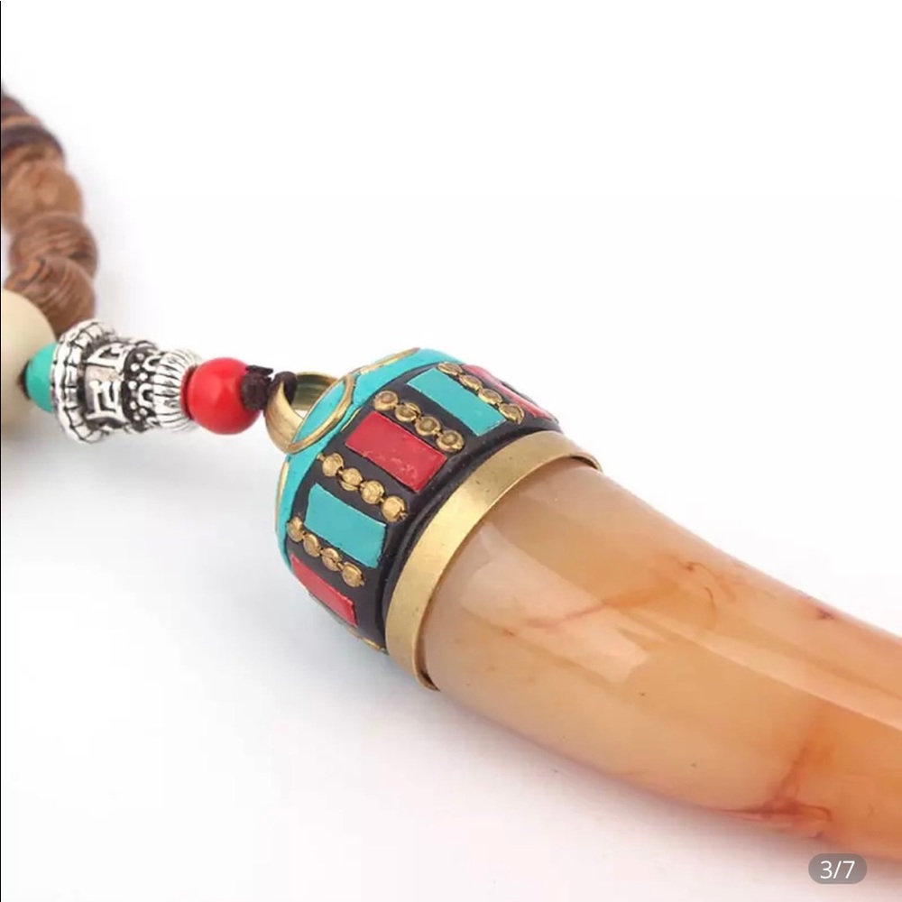 24 HRS SALE ONLY Handmade Ox horn Necklace Trendy - Long - Boho Wood Tur…